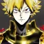 Placeholder: Detailed anime portrait of bakugo from my hero academia, gold hair and golden eyes, black suit, intricate details, full body portrait, keep head in frame, slight smile, black Japanese motif, concept art, highly detailed, digital painting, concept art, sharp focus, illustration, art by Yoji Shinkawa, WLOP and greg rutkowski and alphonse mucha and artgerm and yanjun Chen and Junji ito and Makoto Shinkai, HDR, octane render