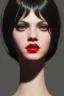 Placeholder: Vanessa Incontrada, cute, beautiful, white eyes, red lips, black hair with bangs, close up portrait by Greg Rutkowski