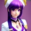 Placeholder: A tall beautiful anime teenage girl with short lilac-colored hair and violet eyes and a big chest. She wears the standard female school uniform, with her accessories being a black beret on her head with a gray ribbon connected to it and a white pair of stockings with garter belts.