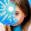 Placeholder: Photo of a sad little girl holding a blue sun