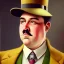 Placeholder: A 1930s Italian-American businessman in his 20s with a bowler hat and a tattered suit. He is obese and has a sad expression on his face. He is facing the screen.