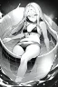 Placeholder: bikini long hair thin girl with leg in abyss pool, greyscale, sexy pose, screen tones