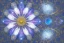 Placeholder: only one cosmic white an gold crystal flower in blue and pink cosmos