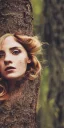 Placeholder: portrait of a very beautiful lady on a burnt tree, picture, details, texture, brown eyes, freckles, blonde, dangerous, playful, mountains, nature, flowers, fire, street style, 80s fashion, retro, classic, casual, Queen Catherine , magenta, aqua, abstract