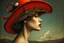 Placeholder: A surreal portrait of a woman in profile with a red wide-brimmed hat, in Dalí’s surrealist style. The hat morphs into flowing landscapes, clocks melt in the background, and the lips float as a separate surreal element. Dreamlike and bizarre with high detail. --v 7 --ar 2:3 --style raw --hd --q 2 --uplight --chaos 20