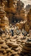 Placeholder: Un bataillon de Stormtrooper Lego, dans un canyon désertique extraterrestre , fait face à deux Jedi humain avec leurs sabre laser, la différence de taille definit le sens comique de l’image.star wars univers, ultra detaillé, , sharp on focus