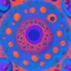 Placeholder: Hallucinatory, anthropomorphic, quariaring, slight texture, psychedelic, magenta and violet slight pastel colour:: an increasingly darker blue background from the outside to the centre, with an orange spot in between