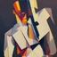 Placeholder: a painting of a man in a suit and tie, a cubist painting by Stanton Macdonald-Wright, Artstation, cubo-futurism, cubism, angular, constructivism