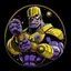 Placeholder: thanos flexing infinity gauntlet animated inside a medalion