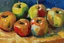 Placeholder: Abstract impasto oil painting of an apples on a table in the style of cezanne cezanne