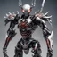 Placeholder: image features a highly detailed and advanced humanoid robot that appears to be inspired by a spiderlike character, given its distinctive cowl and spider-like features. It stands poised with a katana sword, showcasing a fusion of traditional warrior elements with futuristic, mechanized armor. The robot's design includes intricate mechanical parts and a sleek, read and titanium armored exterior, creating a striking contrast with a complex inner machinery.