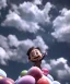 Placeholder: Ultra realistic speed clouds sky scene, wide angle view, childs falling down with many Childs background, rabbit head, inflatable monsters, circus dress style, feather color, free jumping flying, many trinkets, hair monster, many jelly beans, balls, color smoke, smile, happy, extreme, wind, clouds sea, 20,000 feet altitude, stratosphere, soft color, highly detailed, unreal engine 5, ray tracing, RTX, lumen lighting, ultra detail, volumetric lighting, 3d, finely drawn, high definition.