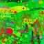 Placeholder: A neon green field with copied flowers painted by Wassily Kandinsky