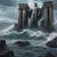 Placeholder: **Cinematic Art:** Visualize colossal, ancient statues emerging from the sea, their outstretched arms holding back storm surges. These guardians symbolize resilience and protection against coastal flooding. Wide-angle shots capturing the vastness of the ocean and the statutes imposing presence. **Appearance:** Cinematic art ideas that that encapsulate the essence of constructing and optimizing flood and stormwater infrastructure in geographical and coastal areas prone to natural disasters. These