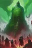 Placeholder: Terrifying image of a slime dnd artstyle, Towering over a helpless party of heros