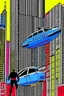 Placeholder: punisher sku;; city helicopter chasing car in the style of Hiroshi Nagai