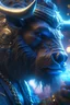 Placeholder: anthropomorphic bison sorcerer releasing a spell, relaxed, in the style of greg rutkowski cyberpunk, galaxy in eye, intricate, 8k, macro photography,