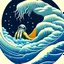 Placeholder: An astronaut floating in space surrounded by a halo of glowing jellyfish, done in the style of Hokusai's The Great Wave off Kanagawa