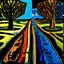 Placeholder: two roads diverged , art, acrilyc colors, bright,, picasso, masterpiece