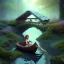 Placeholder: poet with lute, moon elf sleeping in tiny boat under wooden bridge in magical forest, spray painting, foliage frame, fantasy art , movie poster, Realistic photography, incredibly detailed, ultra high resolution, 8k, complex 3d render, cinema 4d, color corrected