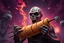 Placeholder: h.r giger style art a man with a large kebab roll, aliens attacking