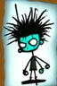 Placeholder: 2d drawing of a stickman, cool with punk hair, x eyes like in hangman, flying, 3d realistic in colour