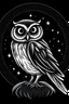 Placeholder: [Black & White Full Body Cartoon Style] Coloring Book: A contented owl nestled on a grayscale crescent moon, with stars twinkling around.