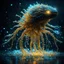 Placeholder: bioluminescent water creature, covered with glowing crystals, glowin golden particles in air, bright colors, glowing sparkle particles, dark tone, sharp focus, high contrast, 8k, incredible depth, depth of field, dramatic lighting, beautifully intricate details, clean environment, epic dynamic scene, photorealistic cgi