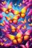 Placeholder: vibrant psychedelic oil painting image, airbrush, 64k, cartoon art image of background YELLOW and PINK BUTTERFLIES , futurism style