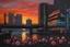 Placeholder: Sunset, flowers, cyberpunk influence, henry luyten impressionism paintings