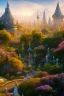 Placeholder: landscape, city of the elves, rose, gold, very blue sky, crystal domes, glistening oiled shiny, intricate, Exquisite details and textures, highly detailed, digital painting, artstation, concept art, sharp focus, nature background, illustration, 8k, by stability ai, nvidia