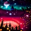 Placeholder: Detailed close-up street made of modeling clay and felt, village, stars, galaxy and planets, fairy, sun, volumetric light, Max Ernst, flowers, naïve, Tim Burton, strong texture, extreme detail, Yves Tanguy, decal, rich moody colors, sparkles, Harry Potter, bokeh, odd