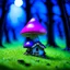 Placeholder: "Close up of a wonderful tiny Mushroom Tower home. Magenta and indigo with bright white, deep black and contrasting tones of gray magenta and violet colors. Illuminated bioluminescent forest. Professional painter, master at composition. small but detailed. broken, blurred background, voluminous lighting"