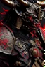 Placeholder: a close up of a person in armor, black bull samurai, minotaur in ancient armor, ornate armor covered in thorns, demon samurai warrior, black and reddish color armor, moon bull samurai, red demon armor, samurai armor, intricate assasin armor, black heavy armor with gold trim, anime fantasy artwork, black and red armor, minotaur warrior, demon samurai