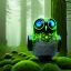 Placeholder: Mossy robot owl in a misty forest