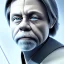 Placeholder: upper body photorealistic jedi mark hamill in Star Wars, sharp blue eyes, photorealistic weathered skin, short hair, dark brown jedi robe, cinematic lighting,