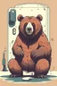 Placeholder: Portrait of a bear sitting in the toilet with a phone