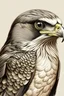 Placeholder: A drawn portrait picture of a falcon bird, staring forward