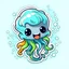 Placeholder: cute stickers, style cartoon, cute Super Deformed Character, white border, high quality, colorful, Detailed illustration of a jellyfish gently swaying in the ocean currents. awesome full color,