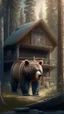 Placeholder: A cabin in the woods, a big brown bear, a movie scene, a more accurate picture hdr 3d