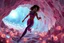 Placeholder: make a video pretty crystal cave covered with jewells and CIFI jewell lights and 3d recursive cubic and sphere base pearls and jwells a beautiful fashion model lady with cute,curvy hair,makeup, in pretty sports suit is running inside cave ,dynamic camera fallow her inside cave capturing full body, dynamic lights.