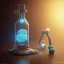 Placeholder: a blue glowing mana potion, steam punk, realistic, made in octane, cinematic, ultra-realistic, extremely detailed octane rendering, 8K, VRAY Super Real ar 2:3, dof photorealistic futuristic 50mm lens hard lighting dark gray tintype photograph, realistic lighting