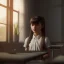 Placeholder: Study girl in classroom by the window ,movie, real photo realistic, unreal engine, cinematic lighting --ar 1:1 creative