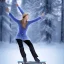 Placeholder: Woman skating on ice, blue, forest, snow, beautiful, mountain, masterpiece, expert, 8K, hyperrealism, sharp focus, cinematic lighting