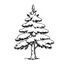 Placeholder: A black and white cute drawing of a pine tree with snow, only outline, white background