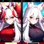 Placeholder: Clear focus, 8k, high quality, detailed, beautiful lighting, fox girl, vibrant colors, white long hair, vibrant red eye, tail, smile, angry