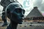 Placeholder: Hyperrealistic medium shot, low angle portrait of alien woman. Her face has the features of the mohais of Easter Island on an unknown planet. He has stone skin black as coal. Behind her, you can see the alien planet landscape and far away a stepped pyramid shape under construction. High detail. Trendy cinematography. 32K. extremely detailed. Professional photography. seductive lighting.cinematography, by pascal blanche rutkowski, artstation hyperrealism painting concept art of detailed character