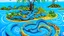 Placeholder: A sky blue colored island with friendly snakes designed in Australian aboriginal art painted by Paul Gauguin