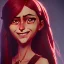 Placeholder: smiling, wide eyes, long hair, pretty female, head and shoulders, red dress