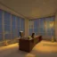 Placeholder: 3d render of lawyer office, showing through the big glass windows the new year fireworks autside, hyper realistic, 4k